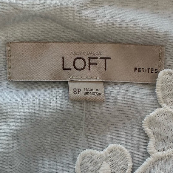 RELISTED LOFT White Lace Dress with Pale Blue Underlay NWT Women’s Size 8 Petite - Picture 7 of 12